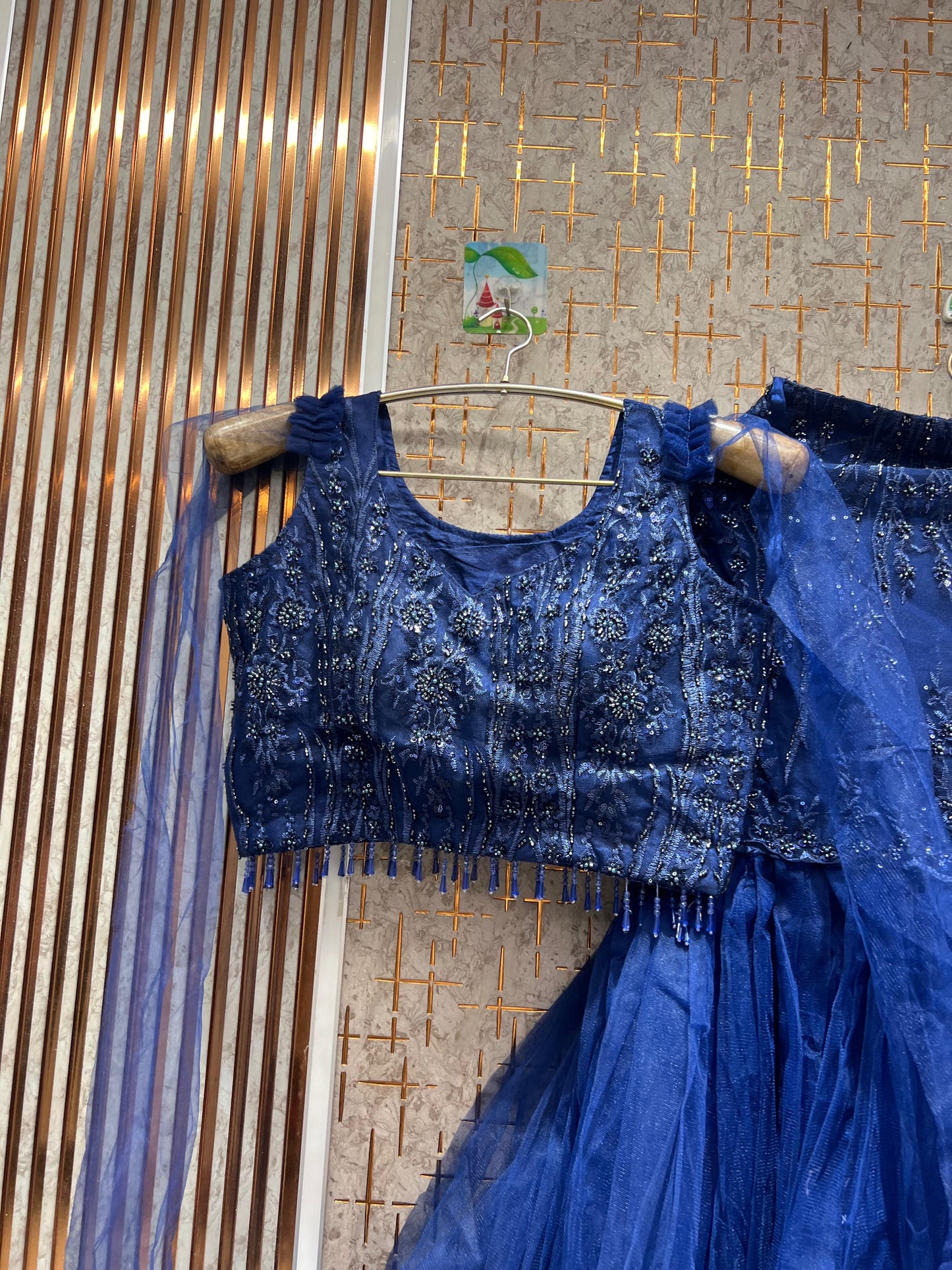 Glamorous Navy fish cut Crop top Lehenga