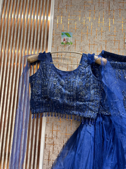 Glamorous Navy fish cut Crop top Lehenga