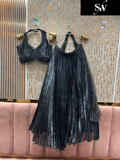 Gorgeous Black Crop top Lehenga