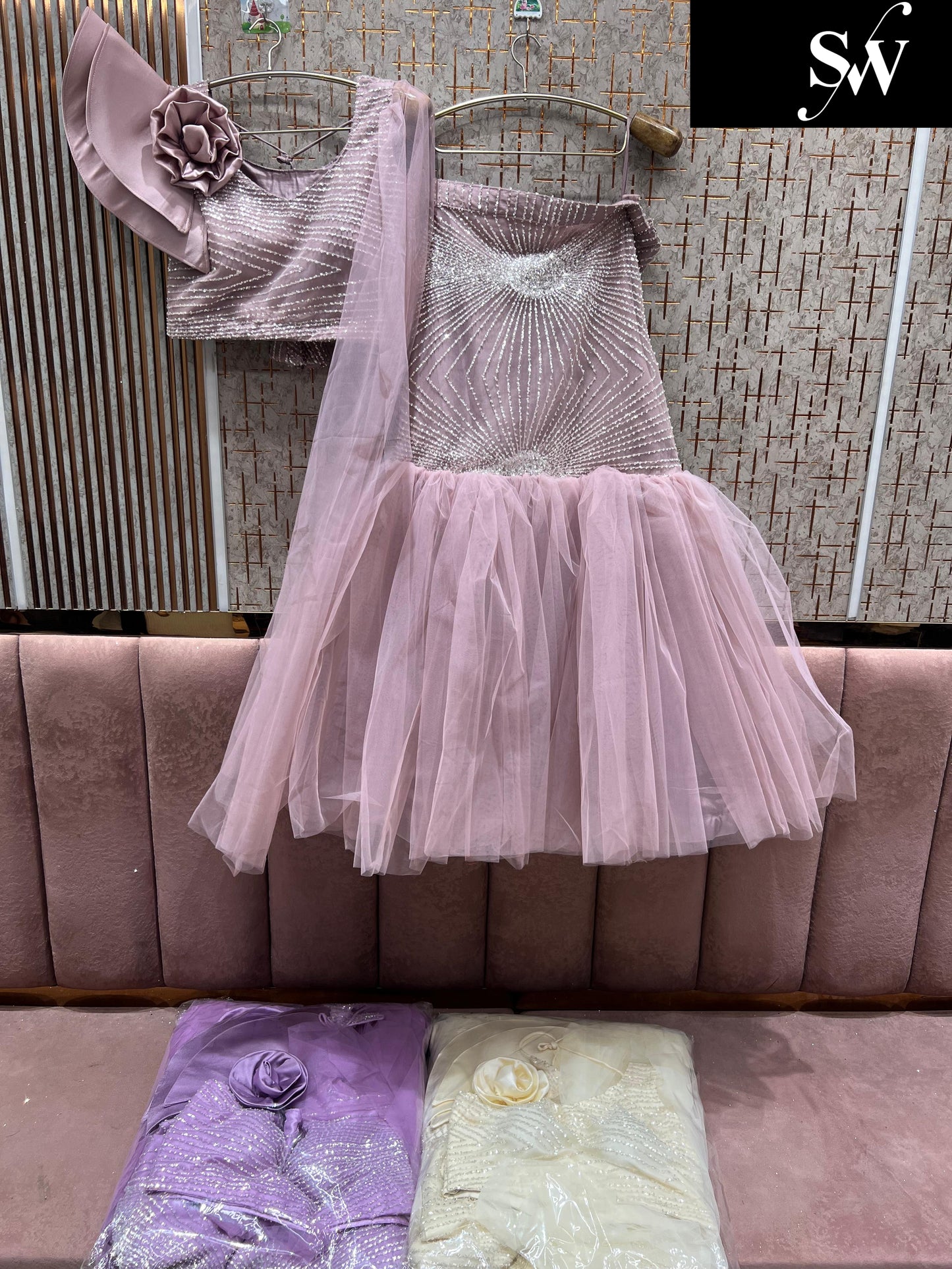 Good looking pink fish cut Crop top Lehenga