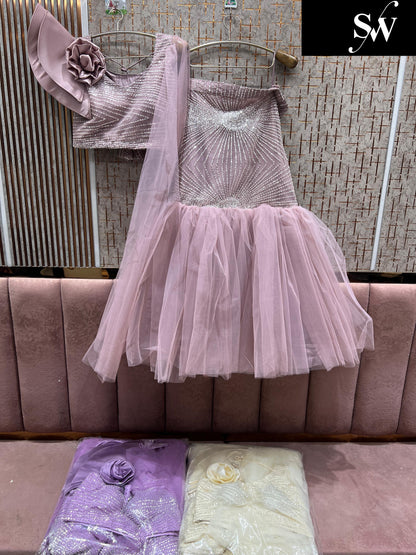 Good looking pink fish cut Crop top Lehenga