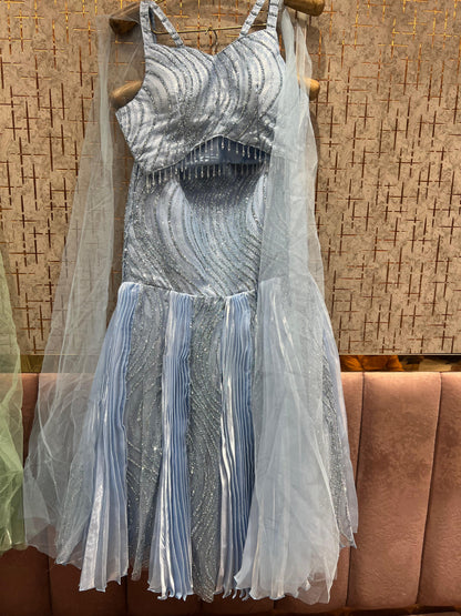 Lovely Sky blue fish cut Crop top Lehenga