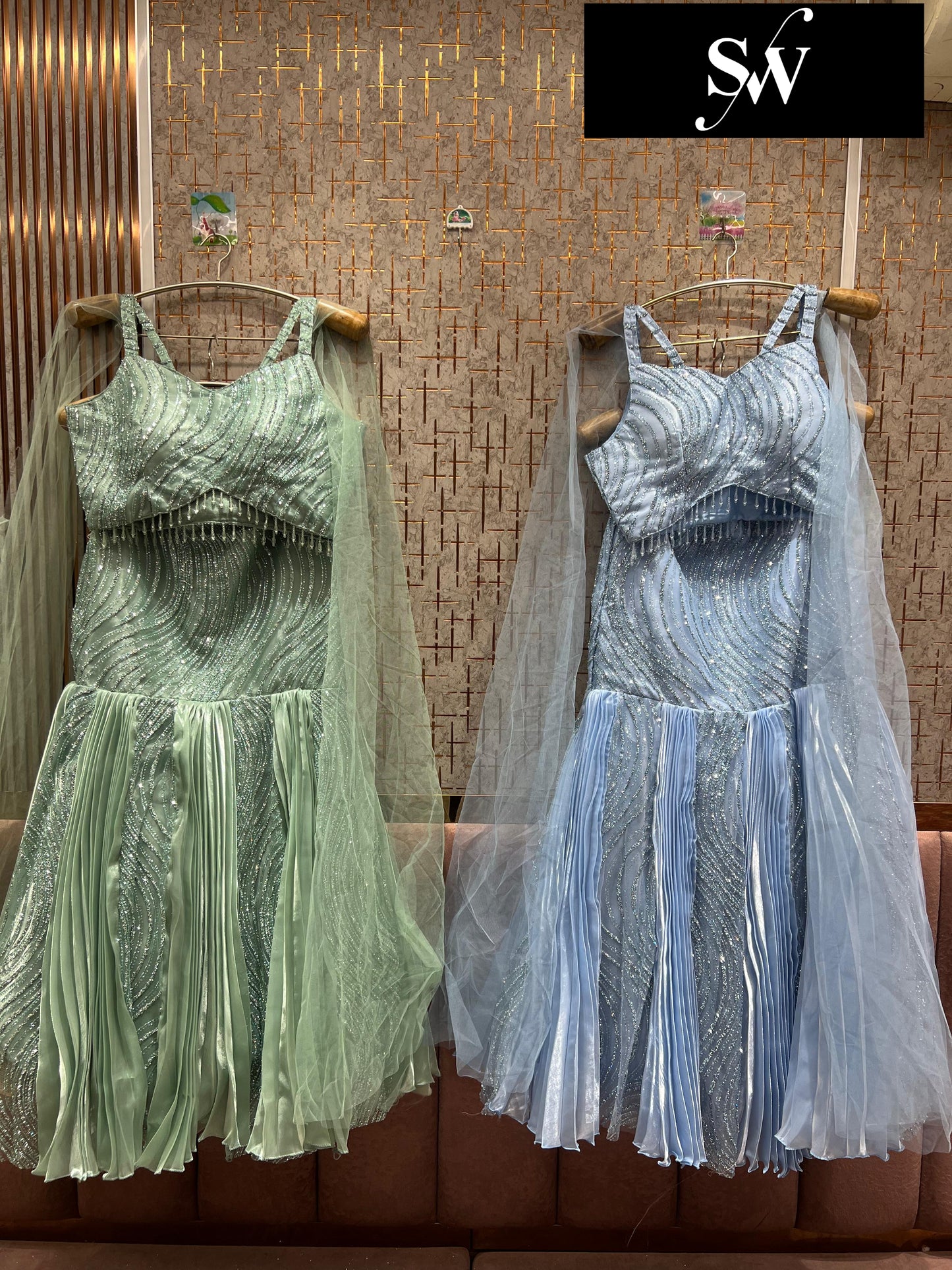 Lovely Sky blue fish cut Crop top Lehenga