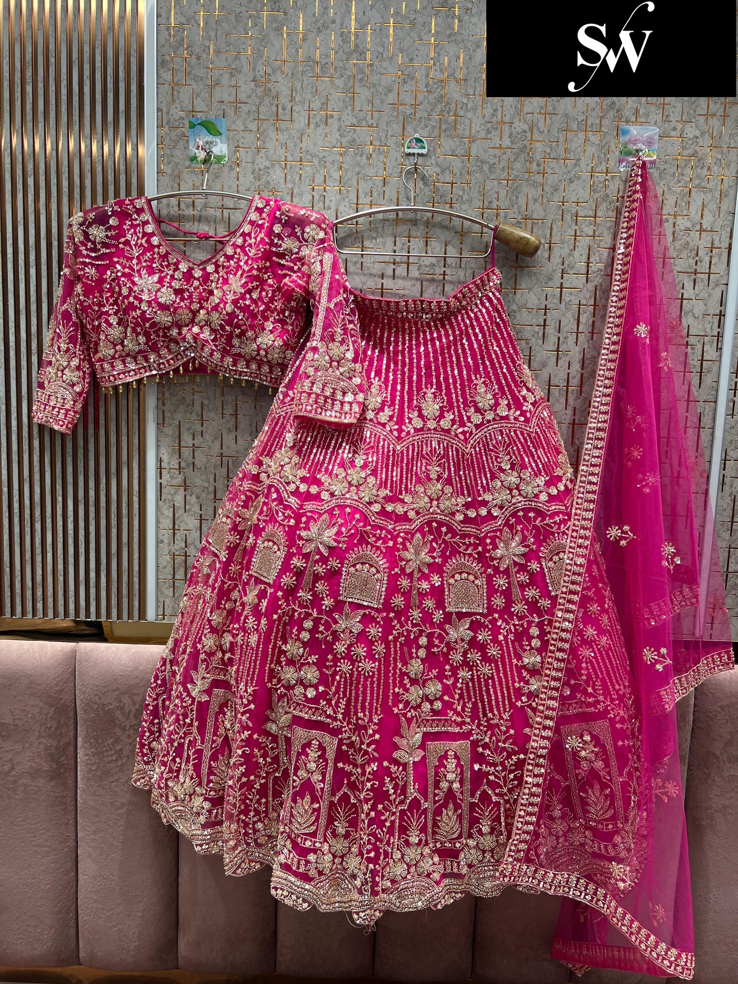 Gorgeous light golden beige Crop top Lehenga