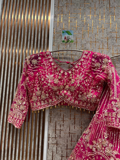 Gorgeous light golden beige Crop top Lehenga