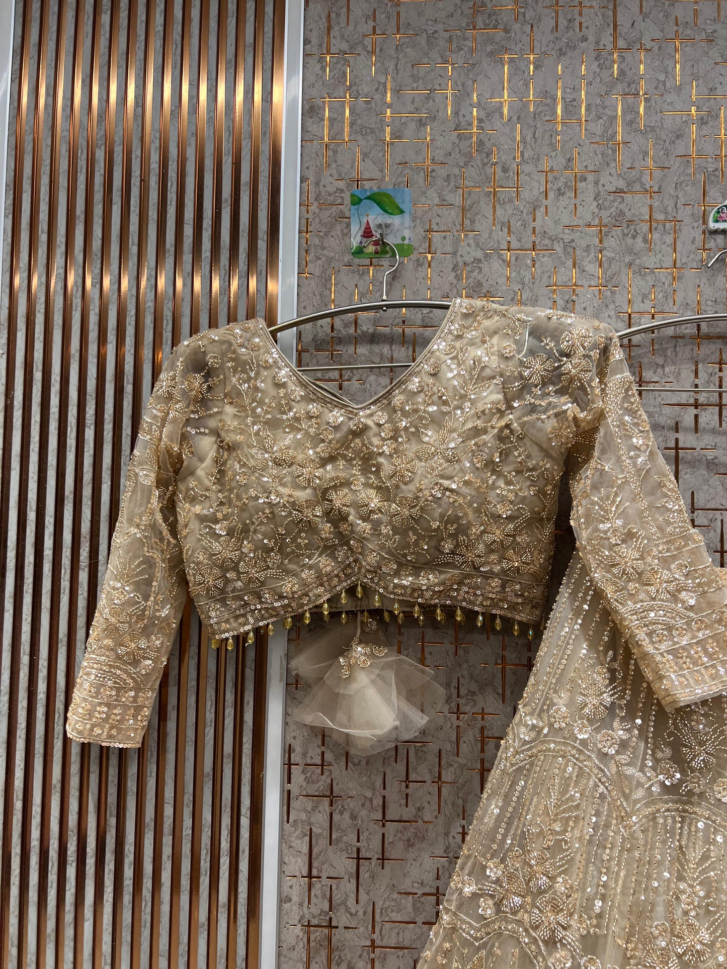 Gorgeous light golden beige Crop top Lehenga