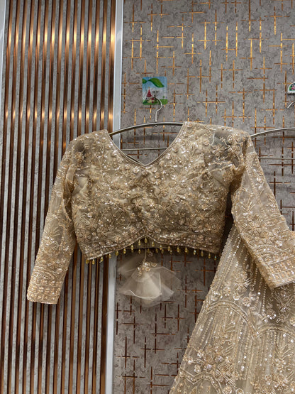 Gorgeous light golden beige Crop top Lehenga