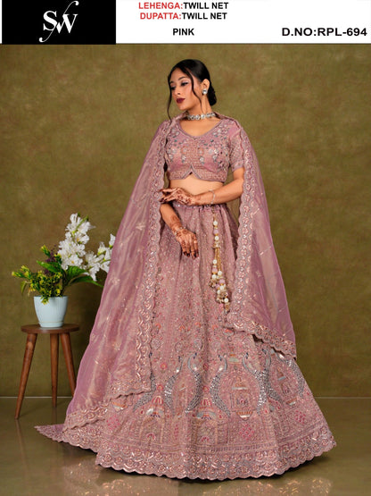 Elegant Lavender Twill Net Lehenga