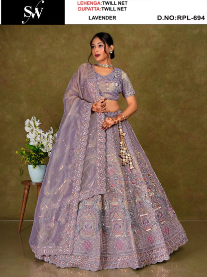 Elegant Lavender Twill Net Lehenga