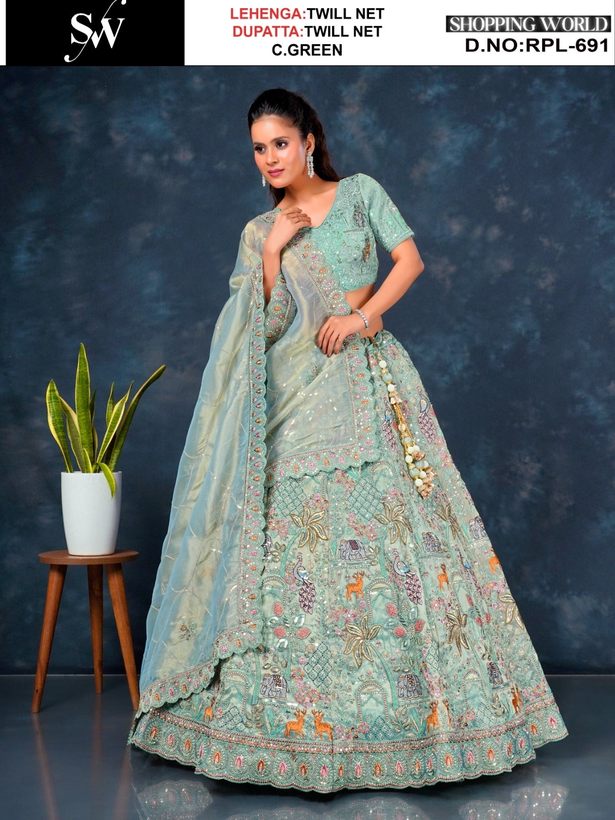 Astonishing Lavender peacock Twill Net Lehenga