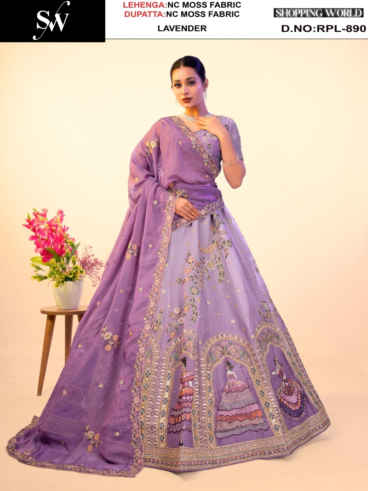 Khoobsurat Lavender Nc Moss Fabric girl print Lehenga