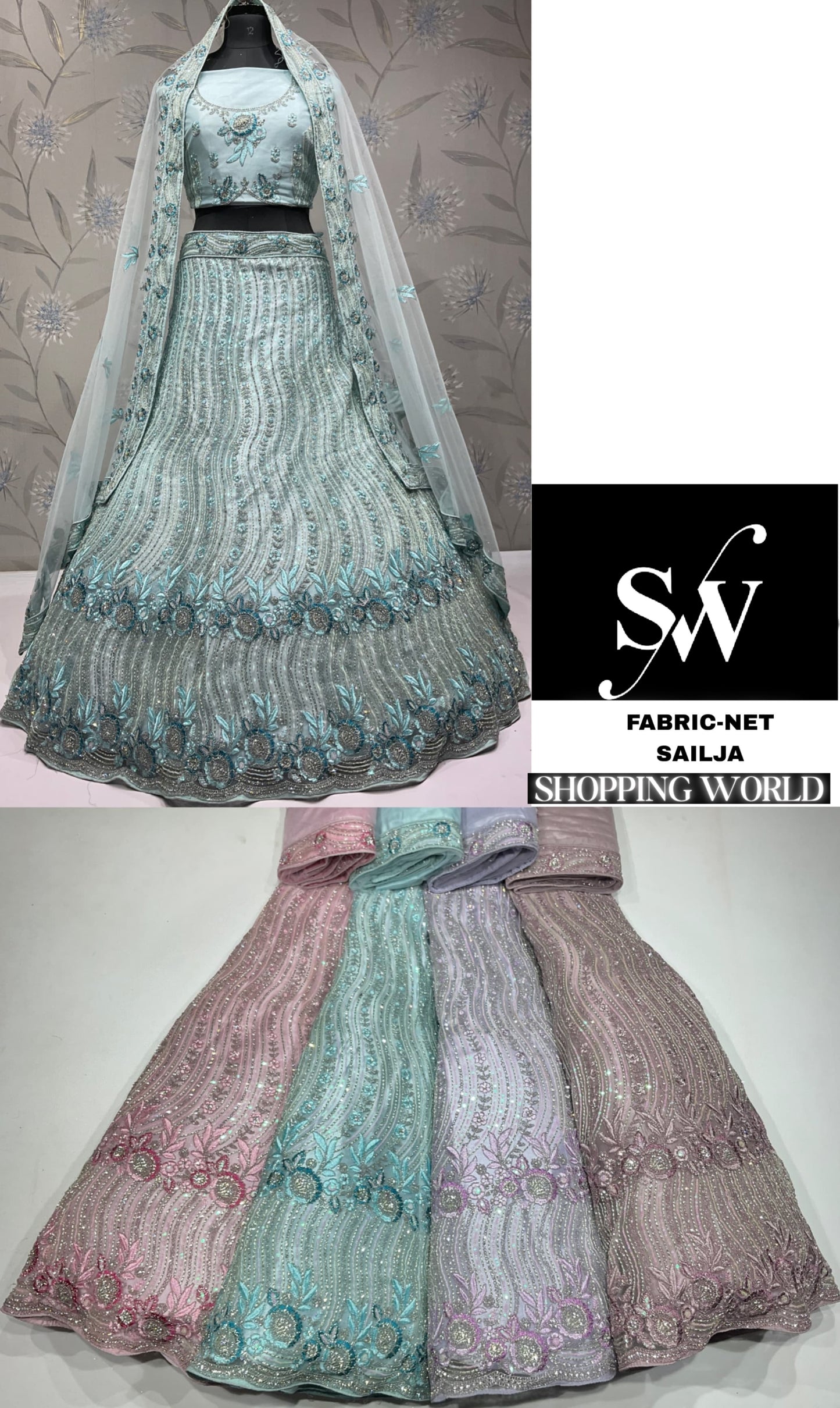 Awesome Sky blue Net Lehenga