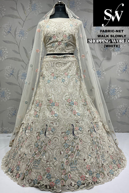 Lavishing Lavender Peacock Net Lehenga