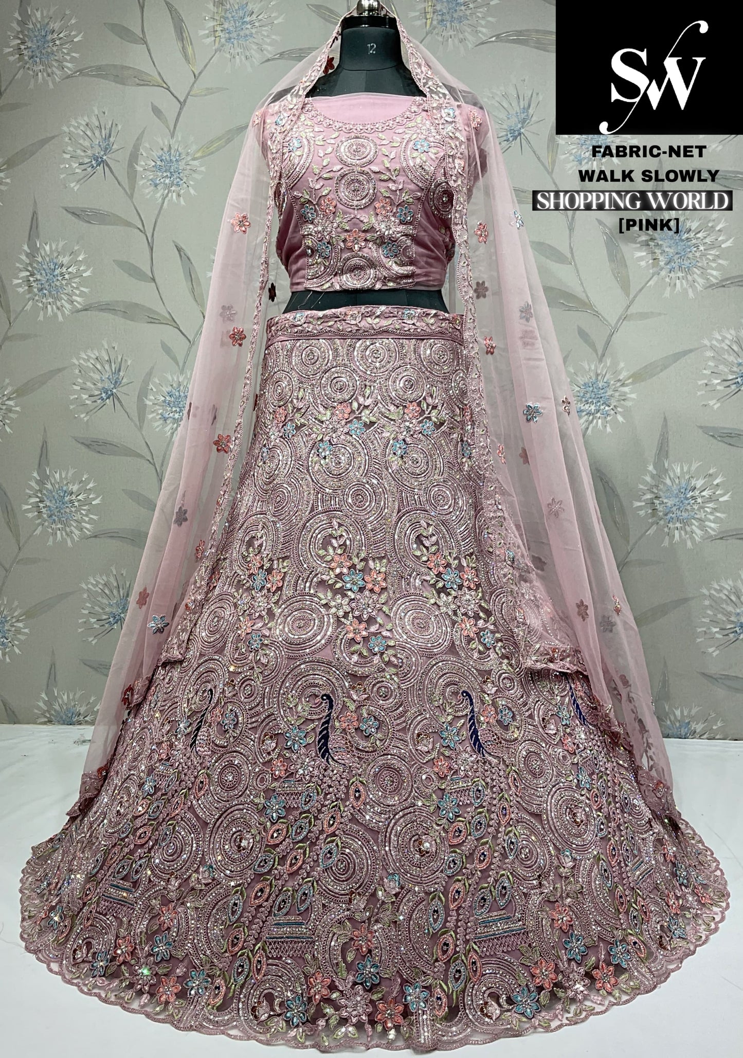 Something different pink Peacock Net Lehenga