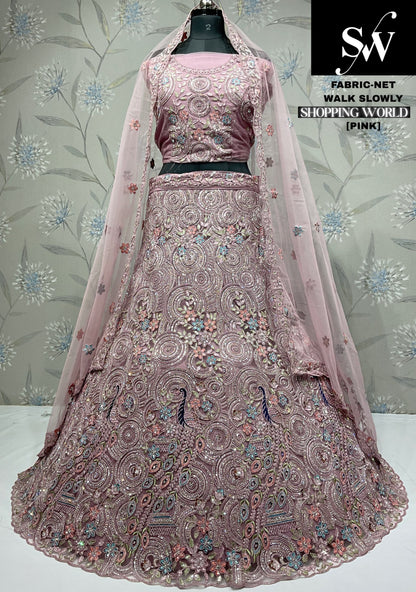 Something different pink Peacock Net Lehenga