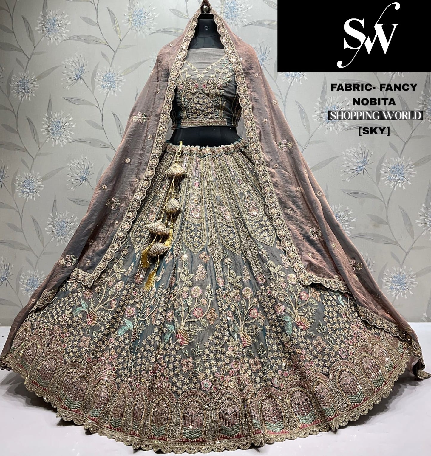 Tremendous Sky blue purple peach Fendi Lehenga