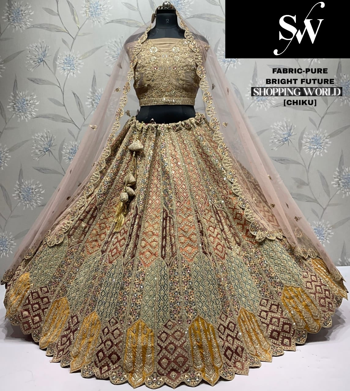 Designer Embellished golden pure Lehenga