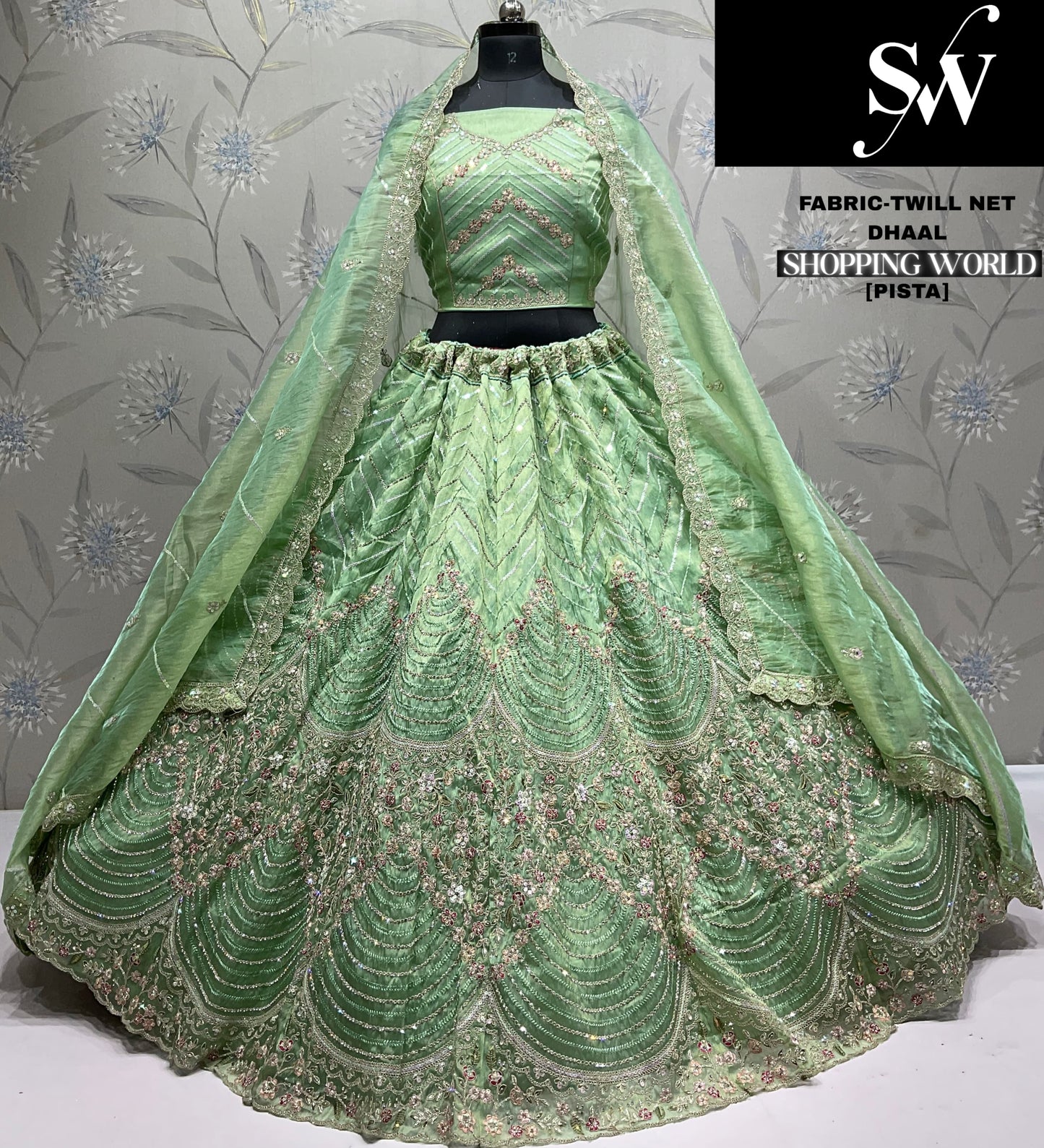 Attractive Pista green Twill Net Lehenga