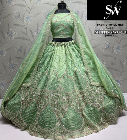 Attractive Pista green Twill Net Lehenga