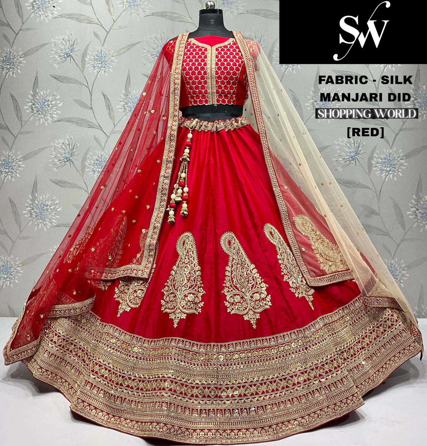 Designer red Silk Lehenga
