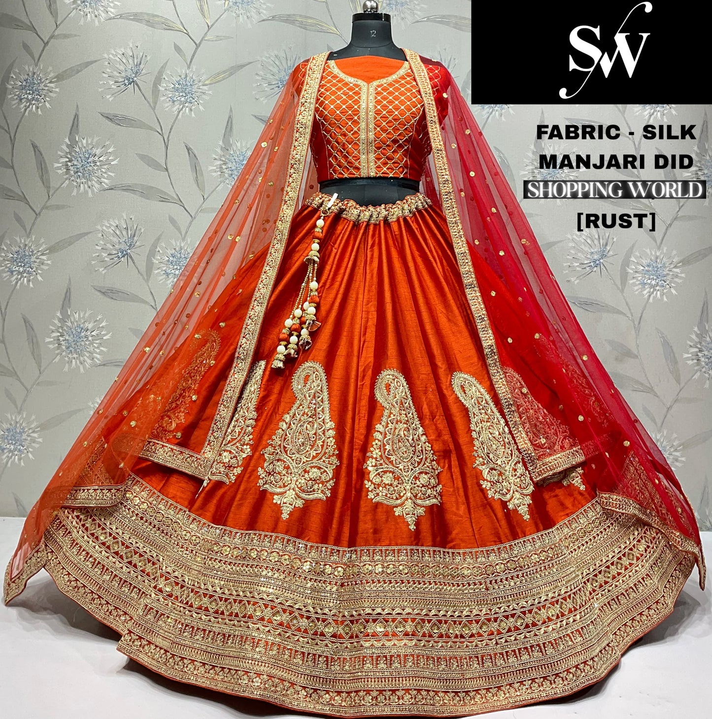 Designer red Silk Lehenga