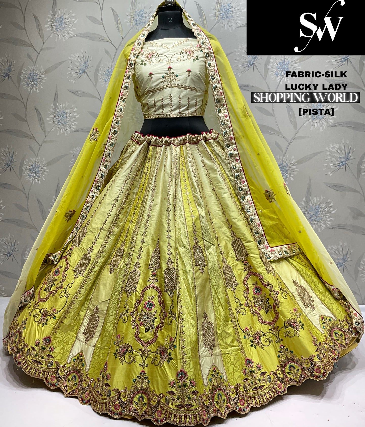Eye catching pista green Silk Lehenga