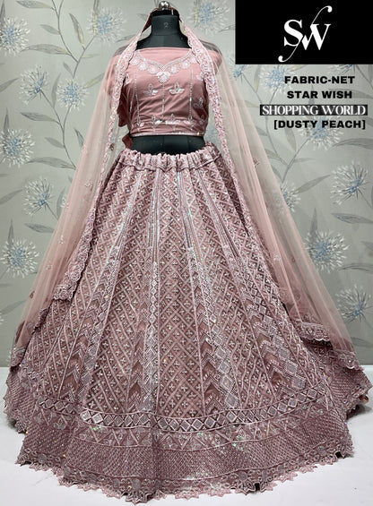 Embellished Dusty peach Net Lehenga