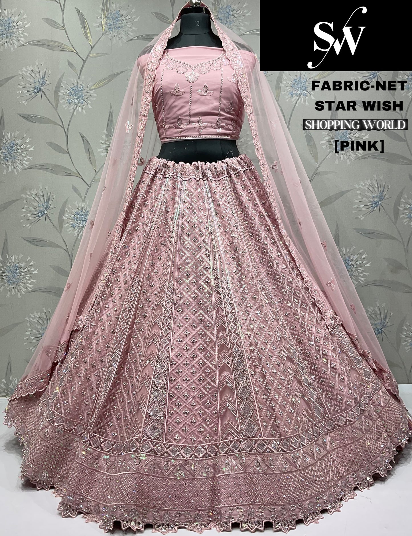 Embellished Dusty peach Net Lehenga