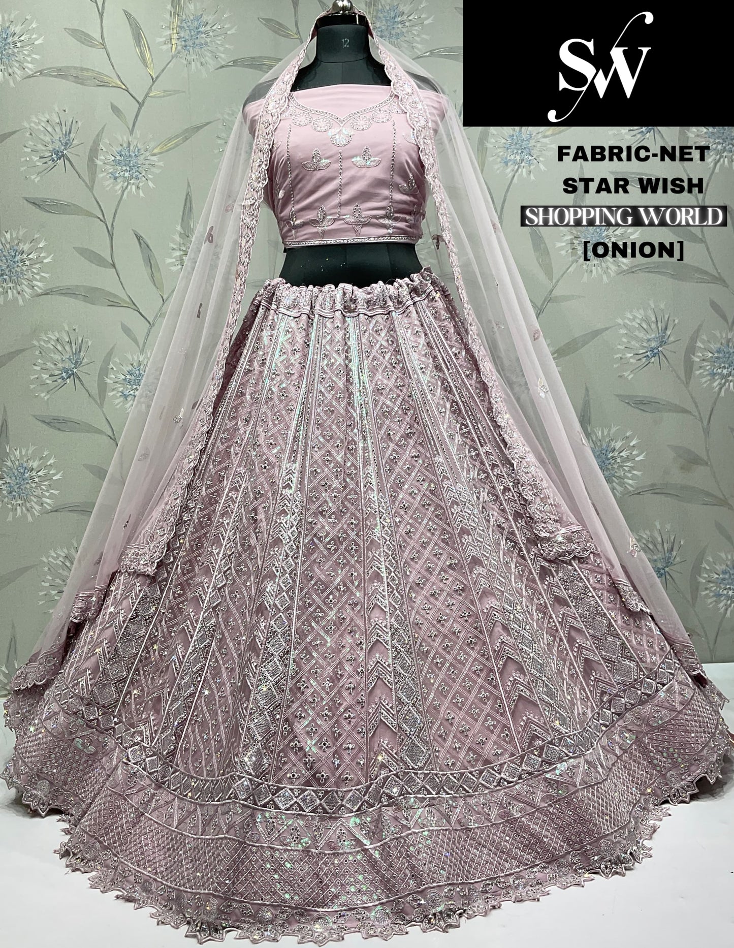 Embellished Dusty peach Net Lehenga