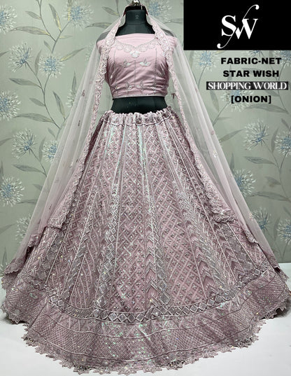 Embellished Dusty peach Net Lehenga