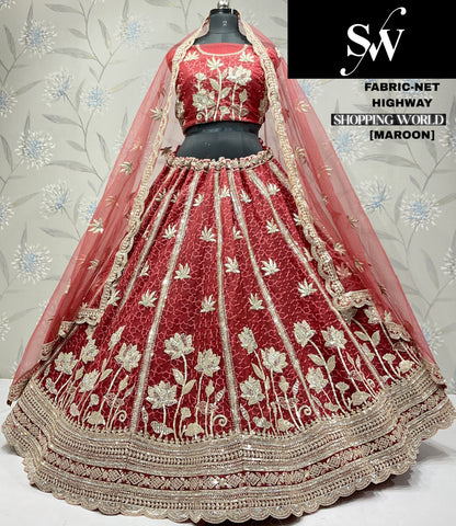 Tremendous Maroon Net Lehenga
