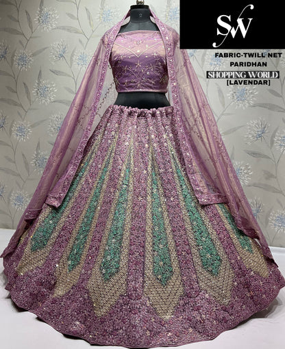Elegant Lavender Twill Net Lehenga