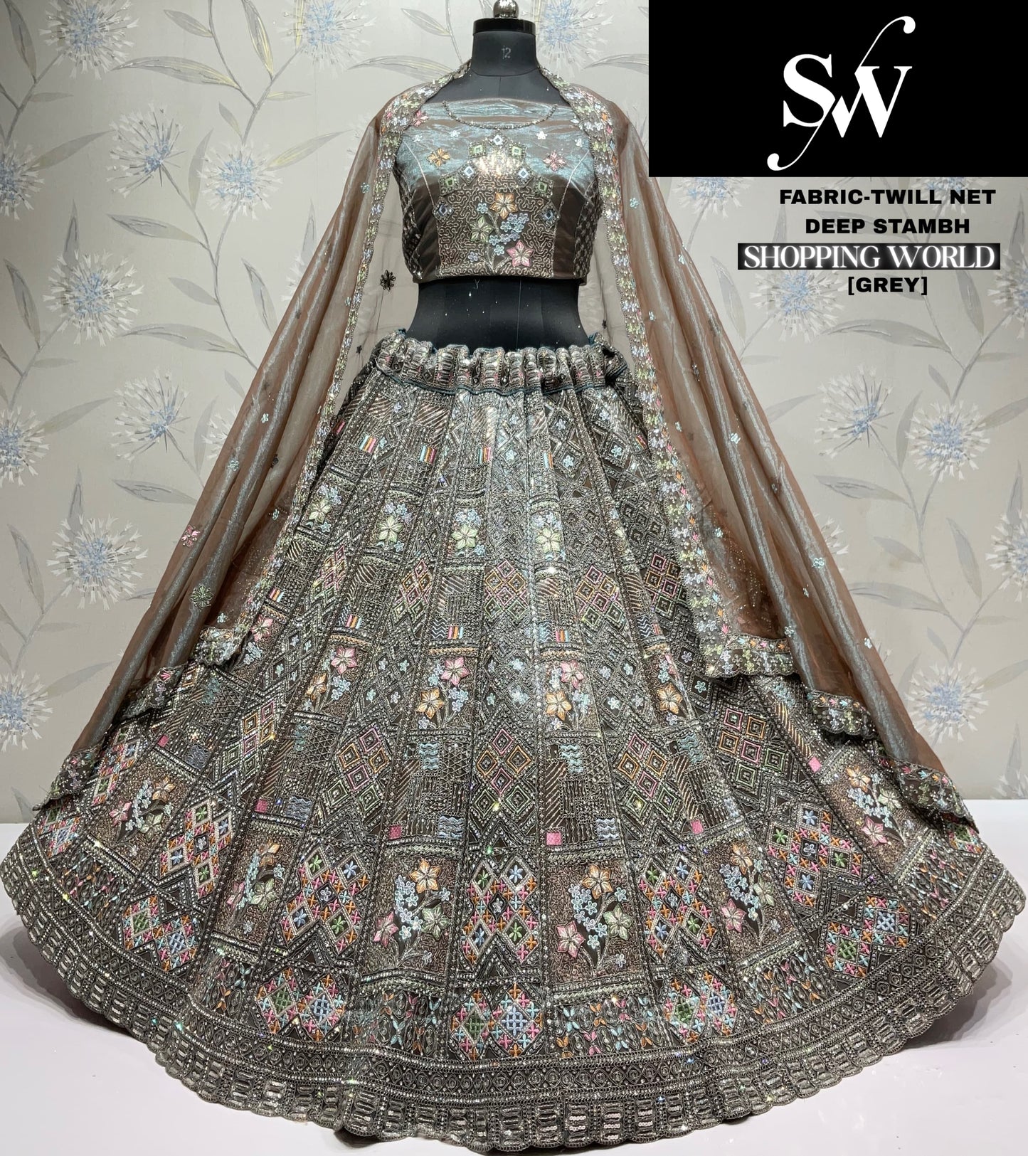 Beautiful grey Twill Net Lehenga
