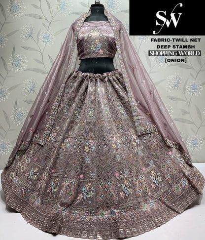 Beautiful grey Twill Net Lehenga