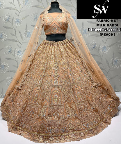 Embellished peach Net Lehenga