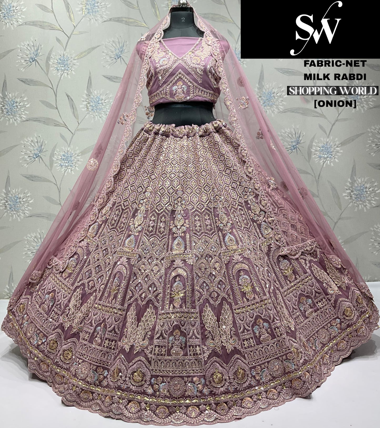Embellished peach Net Lehenga