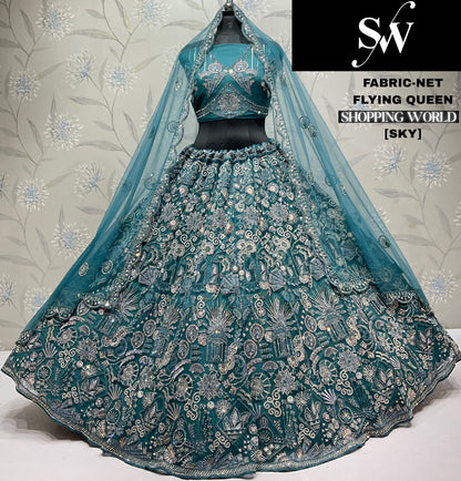 Pleasing Sky blue Net Lehenga