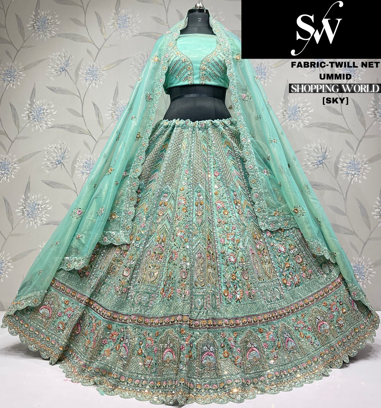 Khoobsurat orange Twill Net Lehenga