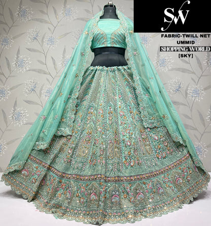 Khoobsurat orange Twill Net Lehenga