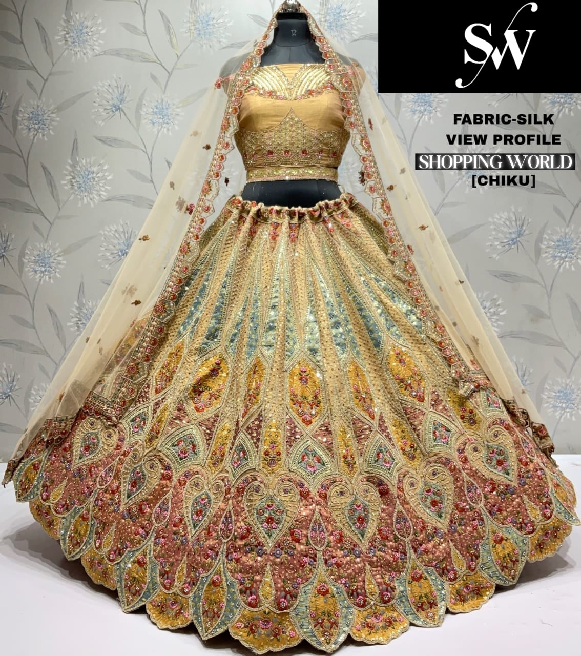 Beautiful golden Chiku Silk Lehenga