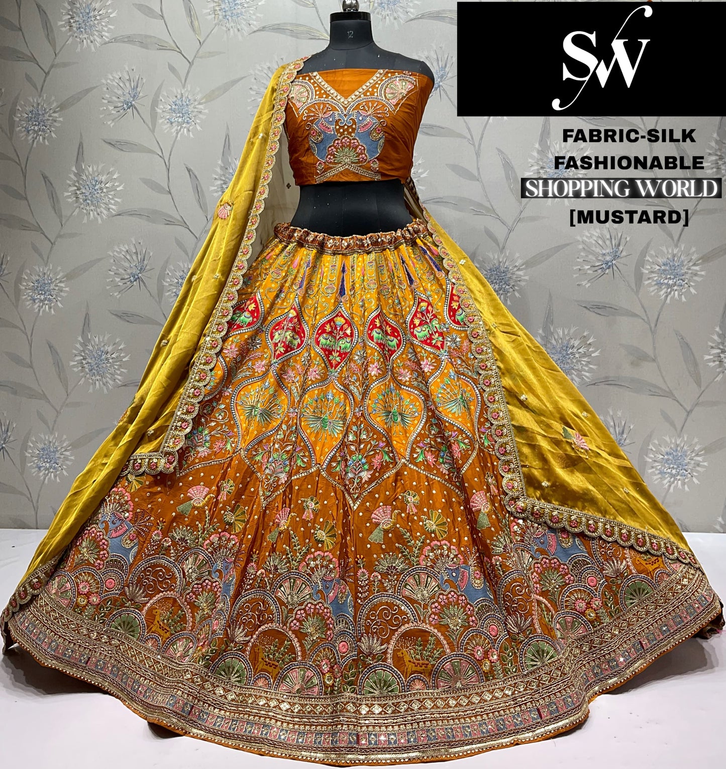 Tremendous mustard yellow Silk Lehenga