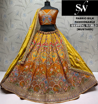 Tremendous mustard yellow Silk Lehenga