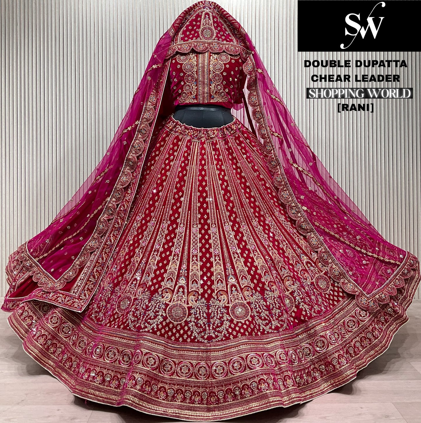 Astonishing Dark maroon Double Duptta Bridal Lehenga
