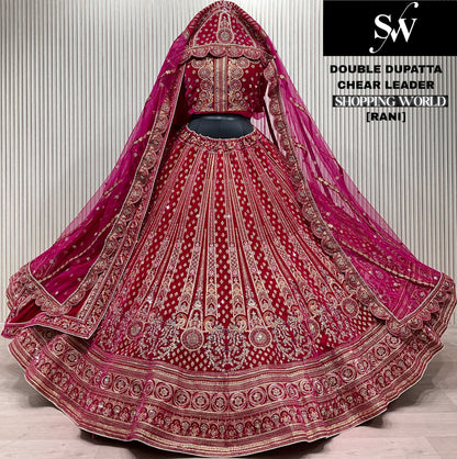 Astonishing Dark maroon Double Duptta Bridal Lehenga