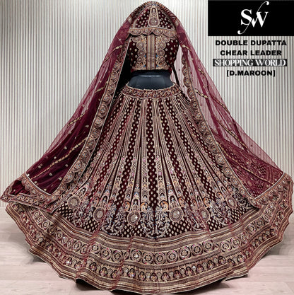 Astonishing Dark maroon Double Duptta Bridal Lehenga