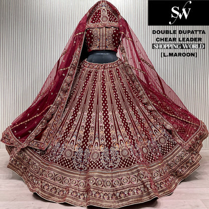 Astonishing Dark maroon Double Duptta Bridal Lehenga
