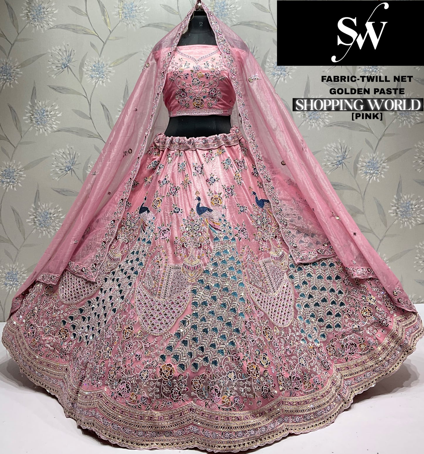 Fabulous Lavender peacock Twill Net Crop top Lehenga