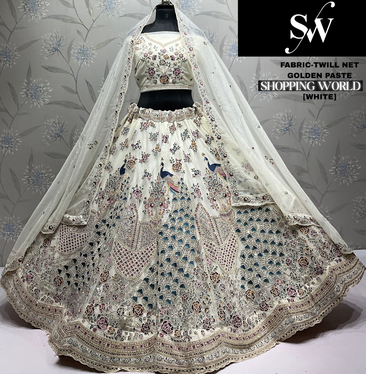 Fabulous Lavender peacock Twill Net Crop top Lehenga