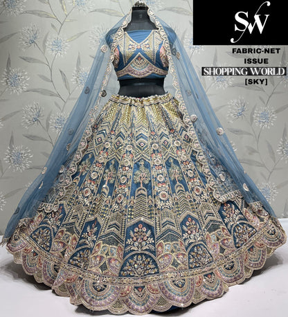 Engaging Blue Net Crop top Lehenga