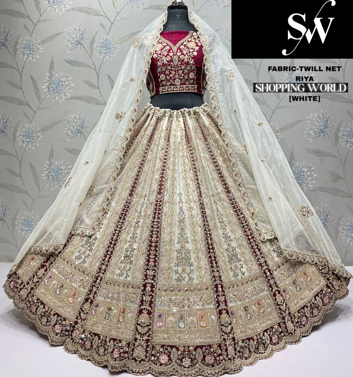 Something different white Twill net Crop top Lehenga